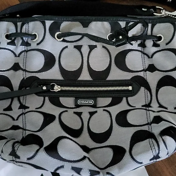 Coach Signature Poppy Drawstring Crossbody Bucket Bag - Black - Picture 2 of 12